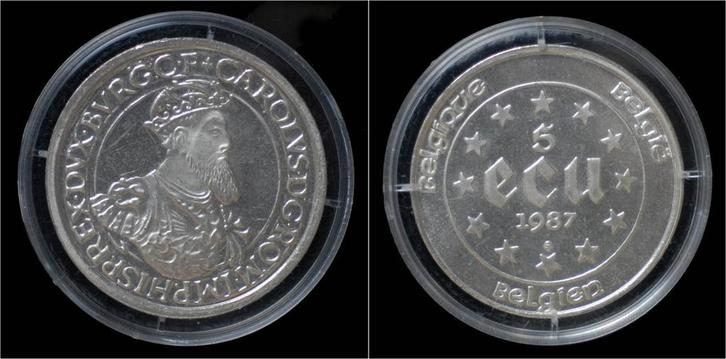 Belgium 5 ecu 1987 Karel V zilver, Postzegels en Munten, Munten en Bankbiljetten | Toebehoren, Verzenden