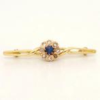 Broche - 18 karaat Geel goud - Diamant - Saffier, Handtassen en Accessoires, Antieke sieraden