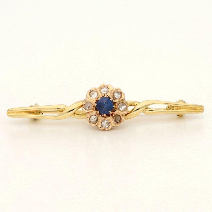 Broche - 18 karaat Geel goud - Diamant - Saffier, Handtassen en Accessoires, Antieke sieraden