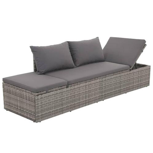 Ligbed met Kussens - Grijs Poly Rattan | OP = OP | Tuinme..., Tuin en Terras, Ligbedden, Verstelbaar, Nieuw, Rotan, Verzenden