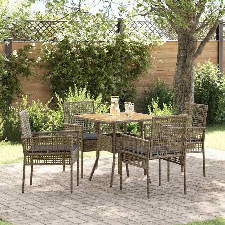 vidaXL Tuin Eettafel Set 5 pcs Grijs poly rattan, Tuin en Terras, Tuinsets en Loungesets, Nieuw, Verzenden