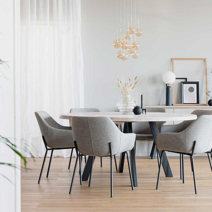 Gestoffeerde eetkamerstoel Haley | Grijs | Met armleuningen, Maison & Meubles, Chaises, Envoi