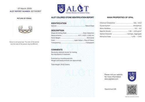 Zonder Minimumprijs - Armband Zilver - Opal - Gecertificeerd, Handtassen en Accessoires, Armbanden