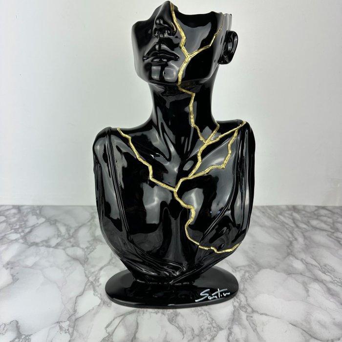 Santicri - Tired face (black and gold ), Antiquités & Art, Art | Objets design