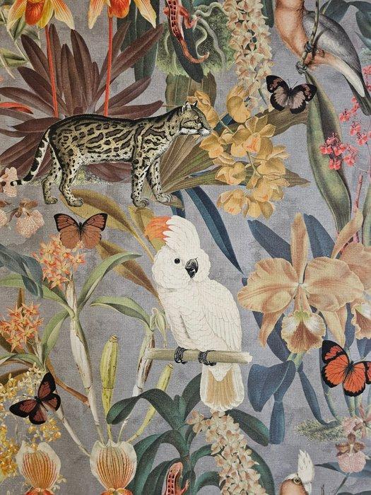 300x280cm! Luxe meubelstof met papegaaien, cacatuas en, Antiek en Kunst, Antiek | Tapijten, Tafelkleden en Textiel