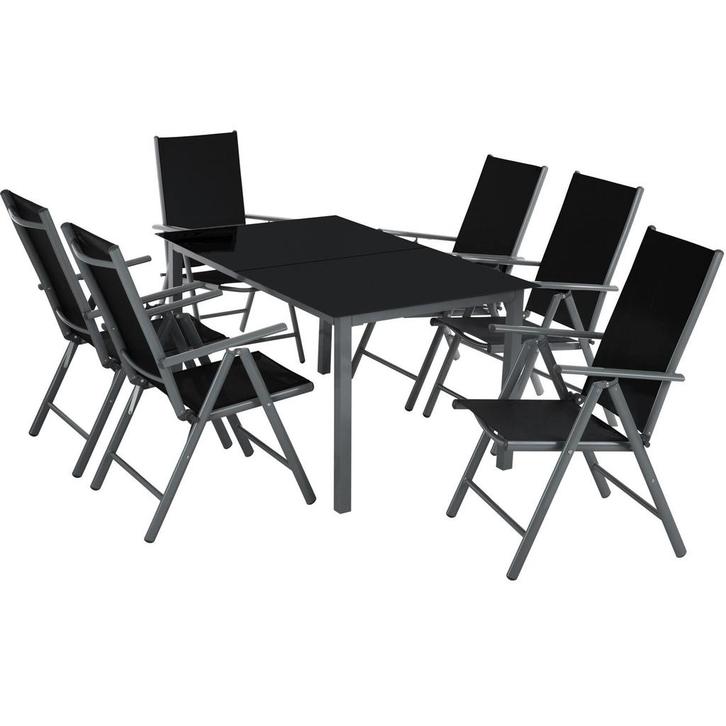tectake Aluminium zitgroep 6+1 - antraciet, Tuin en Terras, Tuinsets en Loungesets, Verzenden