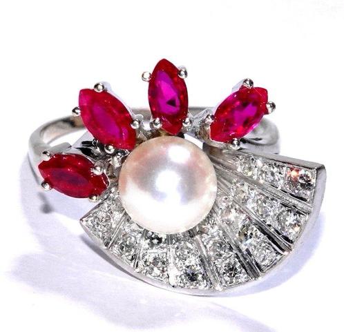 Ring - 14 karaat Witgoud -  1.54ct. tw. Robijn - Diamant, Handtassen en Accessoires, Ringen