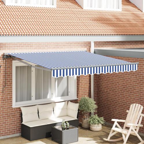vidaXL Inklapbare Luifel Blauw en Wit 300x250 cm Stof, Tuin en Terras, Zonneschermen, Nieuw, Verzenden