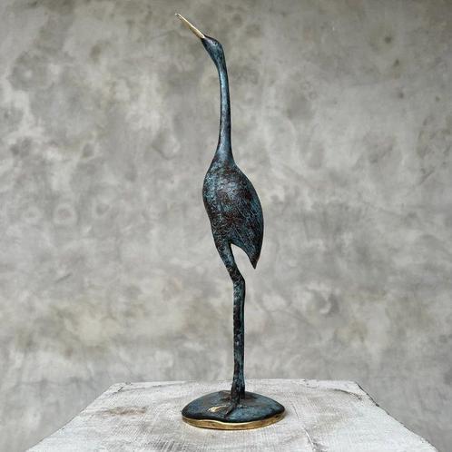 Sculpture, NO RESERVE PRICE - Patinated Crane Bird Sculpture, Antiek en Kunst, Kunst | Designobjecten