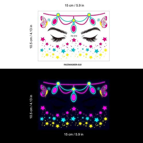 Gezicht Sticker Glow in the Dark FA-010, Kleding | Heren, Carnavalskleding en Feestkleding, Nieuw, Verzenden