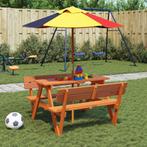 vidaXL Picknicktafel voor 4 kinderen met parasol massief, Tuin en Terras, Tuintafels, Verzenden, Nieuw