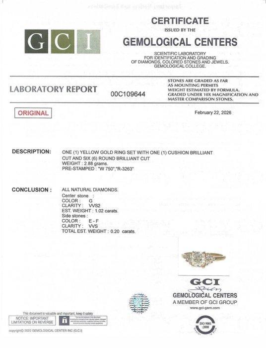 Ring - 18 karaat Geel goud - 1.22ct. tw. Diamant, Handtassen en Accessoires, Ringen