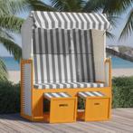 vidaXL Strandstoel met luifel poly rattan en massief hout, Verzenden