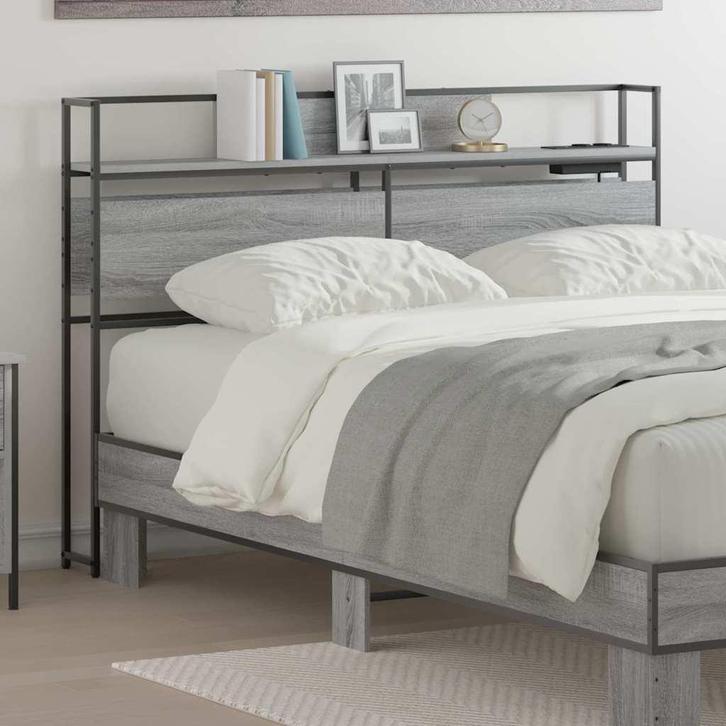 vidaXL Opberghoofdbord met plank Grijs sonoma 120 cm Bewerkt, Huis en Inrichting, Slaapkamer | Bedden, Nieuw, Verzenden