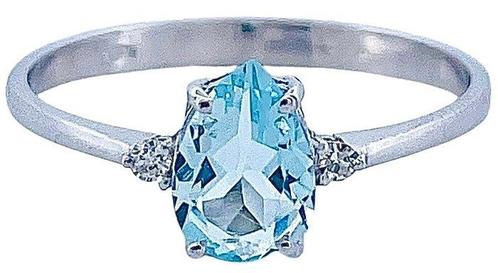Zonder Minimumprijs - Ring - 18 karaat Witgoud Aquamarijn -, Handtassen en Accessoires, Ringen