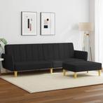 vidaXL Canapé-lit à 2 places avec repose-pied noir tissu, Neuf, Verzenden