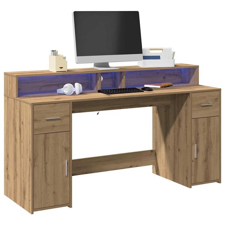 vidaXL Bureau met LED-verlichting 160x55x91 cm hout, Huis en Inrichting, Bureaus, Nieuw, Verzenden