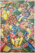 Elmorin Franze “FANFAN” Haïti kleurrijk acryl olieverfschil, Antiek en Kunst, Kunst | Schilderijen | Modern