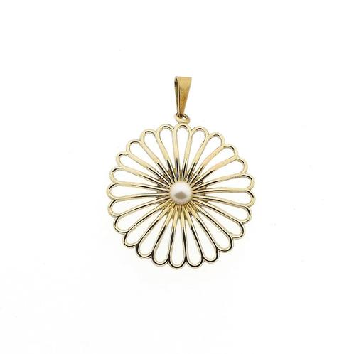 Gouden bloem hanger met parel (pearl, kettinghanger), Bijoux, Sacs & Beauté, Bracelets à breloques, Enlèvement ou Envoi