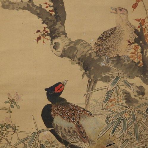 Hanging Scroll (Kakejiku) - Pheasants and Cherry Blossom -, Antiek en Kunst, Antiek | Overige Antiek