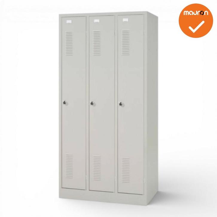 Kledingkast 3-deurs - 180x87x50 cm - Grijs, Articles professionnels, Aménagement de Bureau & Magasin | Mobilier de bureau & Aménagement