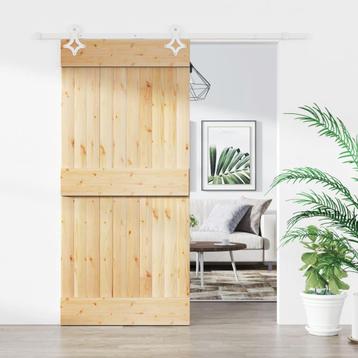 vidaXL Schuifdeur met beslag 90x210 cm massief grenenhout, Doe-het-zelf en Bouw, Deuren en Vliegenramen, Verzenden, Nieuw