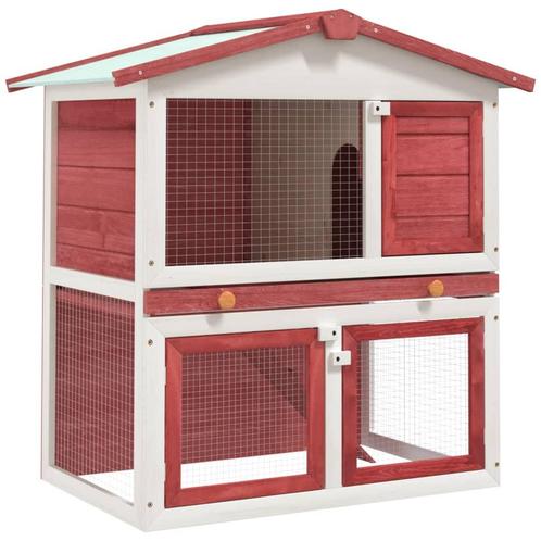 vidaXL Clapier dextérieur 3 portes Rouge Bois, Animaux & Accessoires, Rongeurs & Lapins | Cages & Clapiers, Neuf, Envoi