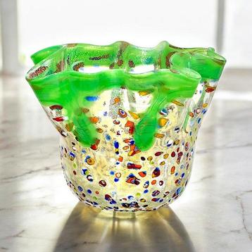 Filippo Maso - Vase -  Mouchoir vert avec feuille dargent