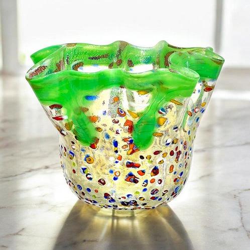 Filippo Maso - Vase -  Mouchoir vert avec feuille dargent, Antiek en Kunst, Antiek | Glaswerk en Kristal