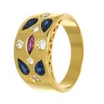 Ring - 18 karaat Geel goud, Witgoud, Saffier - Robijn -, Nieuw