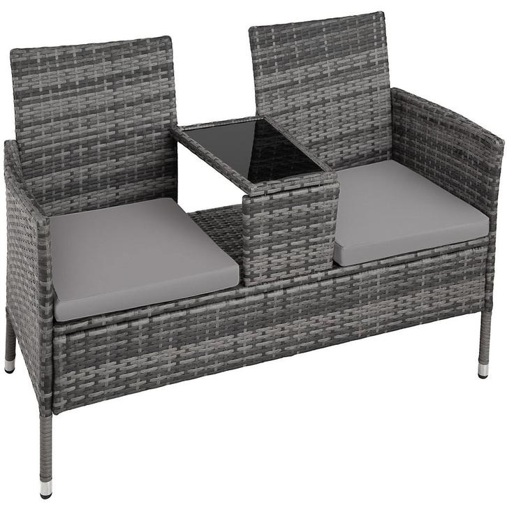 tectake Wicker tuinbank met tafel - grijs/lichtgrijs, Tuin en Terras, Tuinsets en Loungesets, Verzenden
