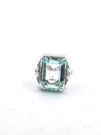Ring - 18 karaat Witgoud - 10.00ct. tw. Aquamarijn, Handtassen en Accessoires, Ringen, Nieuw