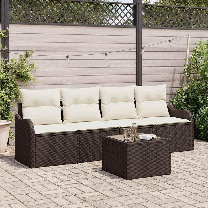 vidaXL Tuinbank Set 5 pcs Bruin Poly rattan, Tuin en Terras, Tuinsets en Loungesets, Nieuw, Verzenden