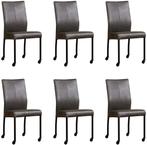 Set van 6 Donkergrijze leren moderne eetkamerstoelen poot, Huis en Inrichting, Stoelen, Nieuw, Vijf, Zes of meer stoelen, Modern