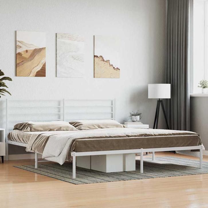 vidaXL Bedframe met hoofdbord metaal wit 180x200 cm, Huis en Inrichting, Slaapkamer | Bedden, Nieuw, Verzenden
