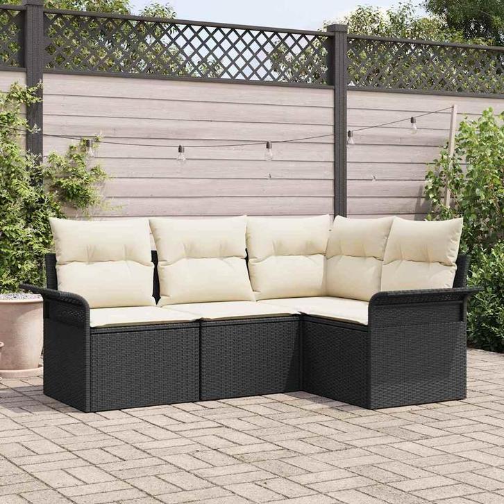 vidaXL Tuinbank Set met opslag 4 pcs Zwart poly rattan, Tuin en Terras, Tuinsets en Loungesets, Nieuw, Verzenden