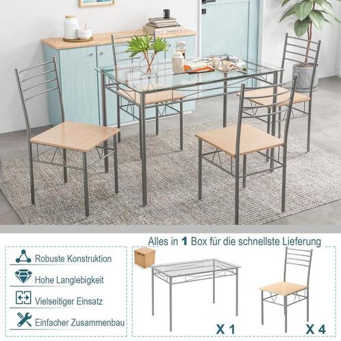 Tweedekans | Coast Tafel met 4 stoelen - Glazen blad - Max., Doe-het-zelf en Bouw, Hout en Planken, Ophalen of Verzenden