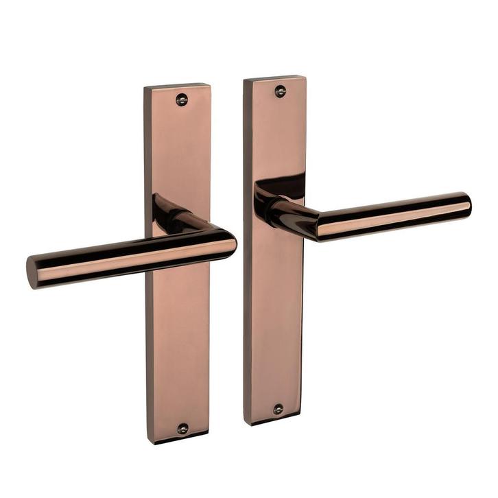 Ferro geveerd op schild PVD glanzend brons, Doe-het-zelf en Bouw, Hang- en Sluitwerk, Klink of Kruk, Nieuw, IJzer, Ophalen of Verzenden