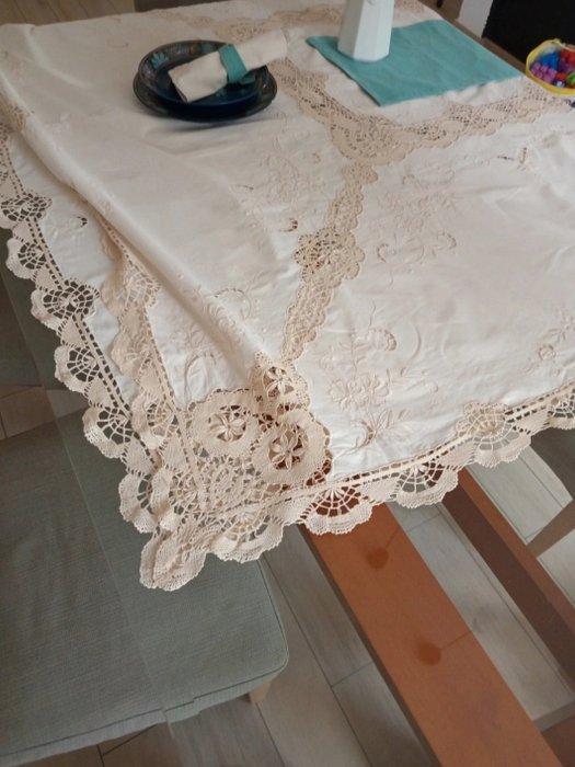 Tafelkleed - 250 cm - 160 cm - linnen tafelkleed met, Antiek en Kunst, Antiek | Tapijten, Tafelkleden en Textiel