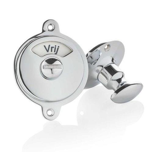 WC Slot glanzend nikkel vrij-bezet plaat draaiknop rond r..., Doe-het-zelf en Bouw, Hang- en Sluitwerk, Slot, Nieuw, Koper of Messing