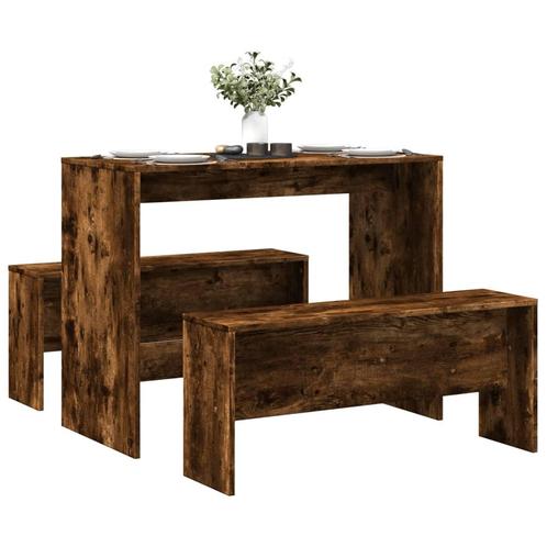 vidaXL 3-delige Eettafel en bankenset bewerkt hout gerookt, Huis en Inrichting, Complete eetkamers, Nieuw, Verzenden