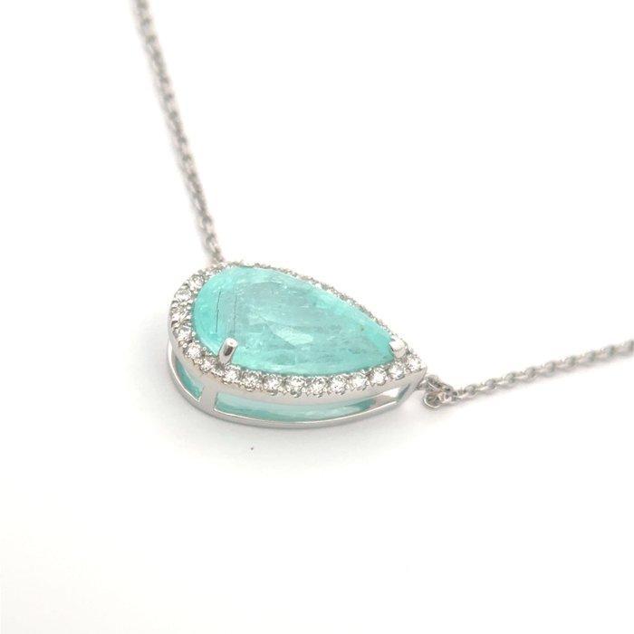 Halsketting - 18 karaat Witgoud Paraiba toermalijn - Diamant, Handtassen en Accessoires, Kettingen