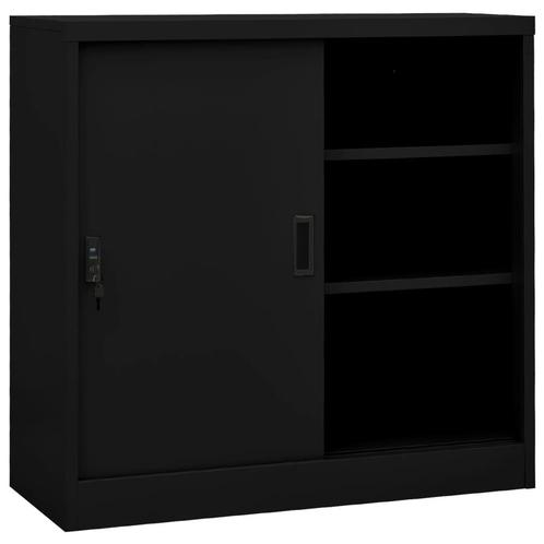 vidaXL Kantoorkast met schuifdeuren 90x40x90 cm staal zwart, Huis en Inrichting, Kasten | Overige, Nieuw, Verzenden