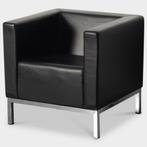 Lamm Polo fauteuil, zwart leder, 4-poot onderstel, Ophalen of Verzenden, Gebruikt