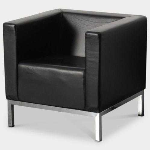 Lamm Polo fauteuil, zwart leder, 4-poot onderstel, Huis en Inrichting, Fauteuils, Gebruikt, Ophalen of Verzenden