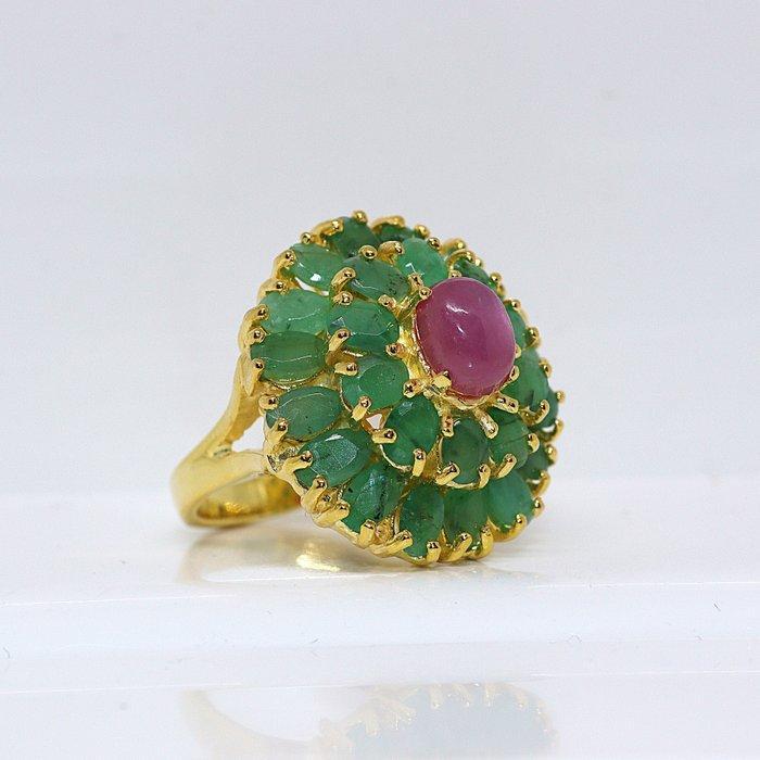 Zonder minimumprijs - Ring Zilver - 5.40ct. tw. Robijn -, Handtassen en Accessoires, Ringen