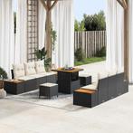 vidaXL 9-delige tuinset met kussens in zwart van poly riet, Tuin en Terras, Verzenden, Nieuw, Tuinset