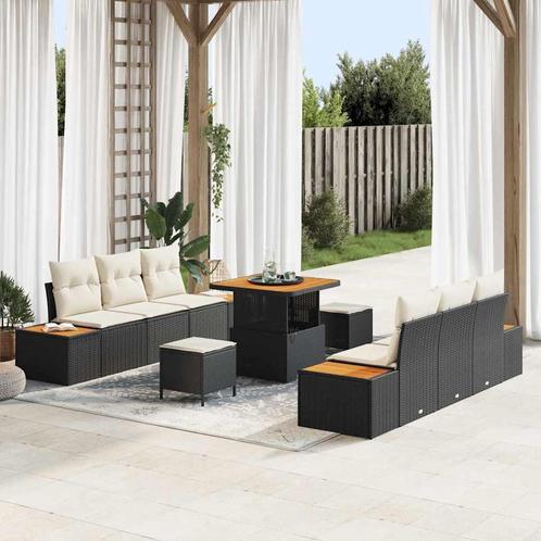 vidaXL 9-delige tuinset met kussens in zwart van poly riet, Tuin en Terras, Tuinsets en Loungesets, Tuinset, Nieuw, Verzenden