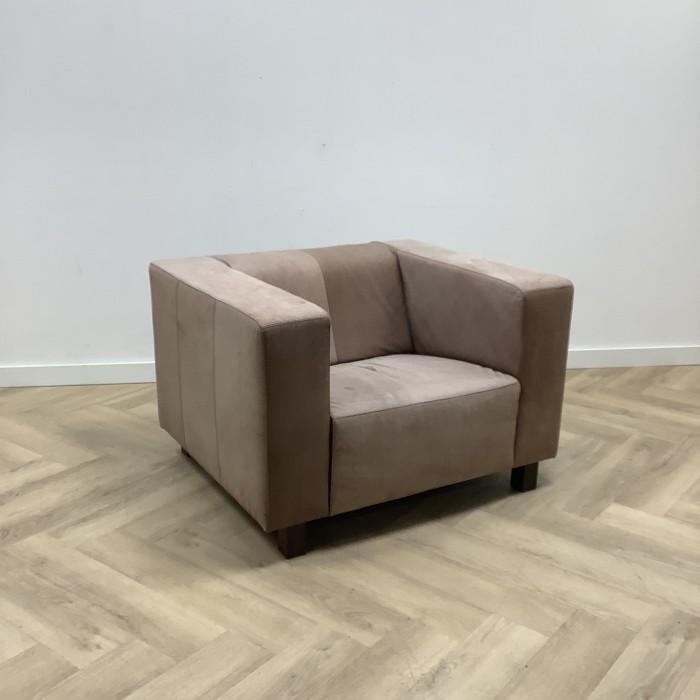 fauteuil (hxbxd) 67x103x87 cm, taupe - bruin leer, Huis en Inrichting, Stoelen, Gebruikt, Eén
