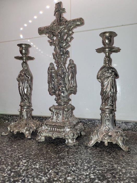 Altaarset - 3-delige - 40 cm (3) - Art Deco - Metaal -, Antiquités & Art, Art | Art non-occidental